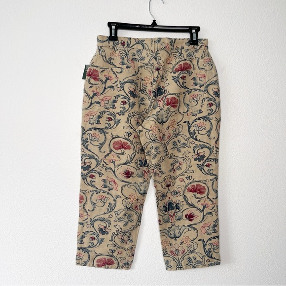 NWT Lauren Ralph Lauren Vintage Tan Prairie Linen Floral Paisley Capris Pants 4 - Picture 2 of 6